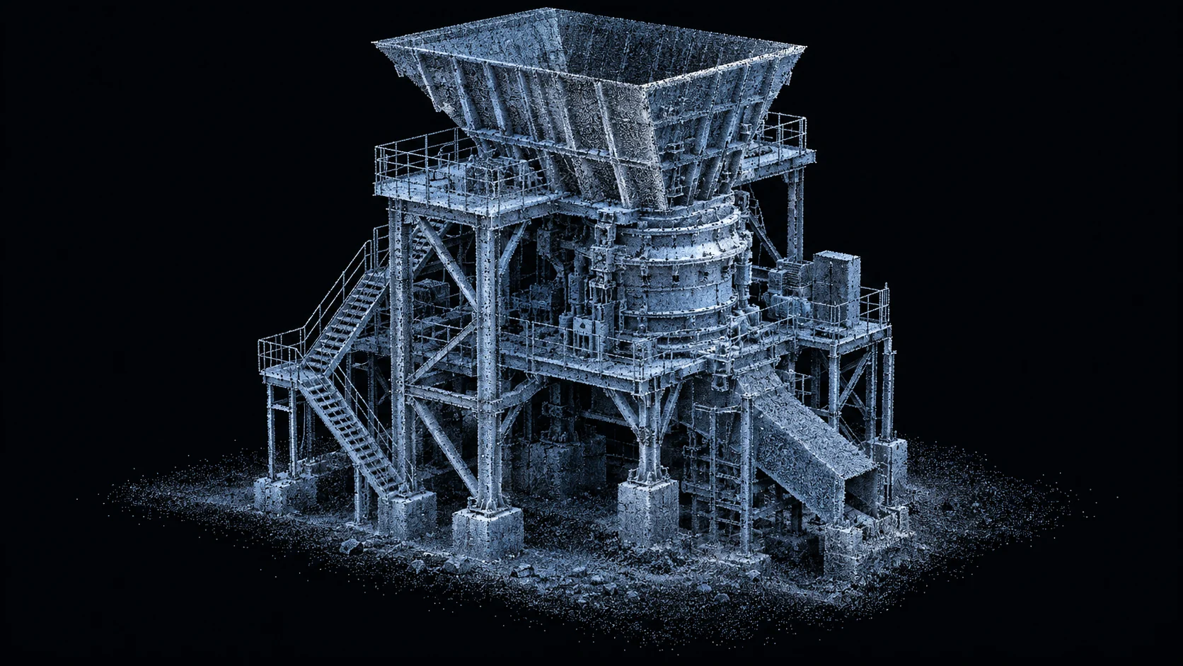Cámara, tolva y estructura; imagen referencial generada con IA