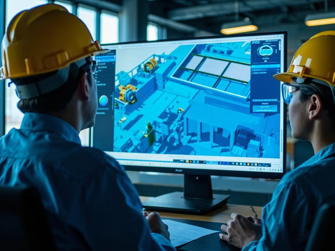 Revisión de modelo 3D en oficina de ingeniería