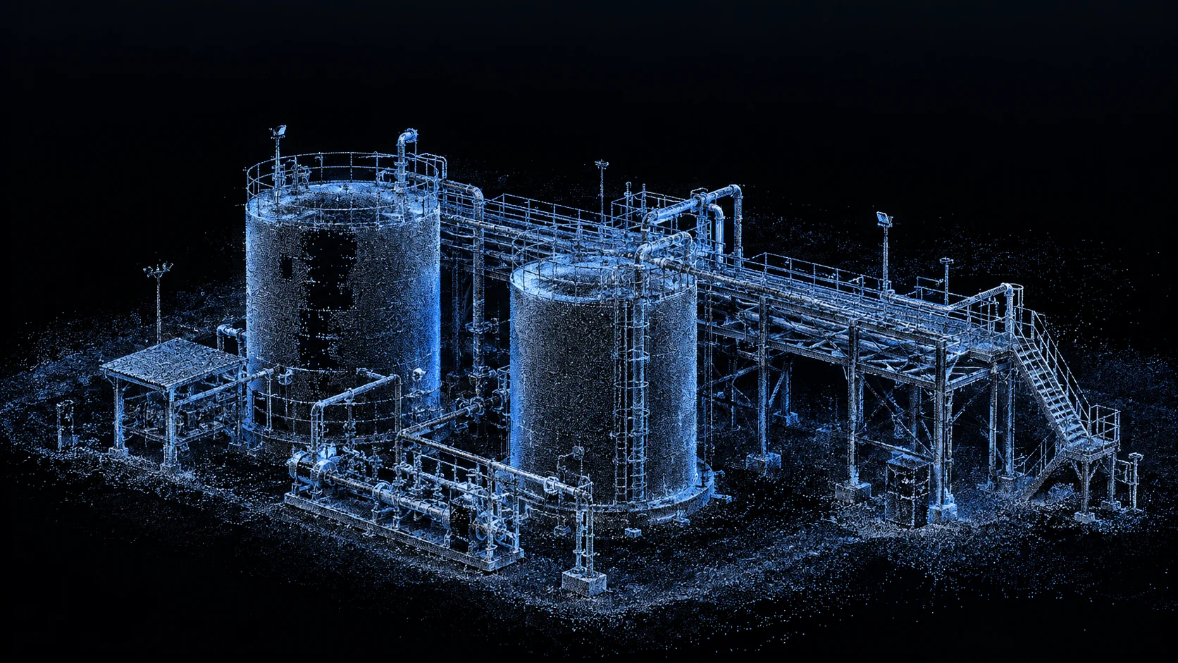 Estructuras y piping representado como nube de puntos conceptual